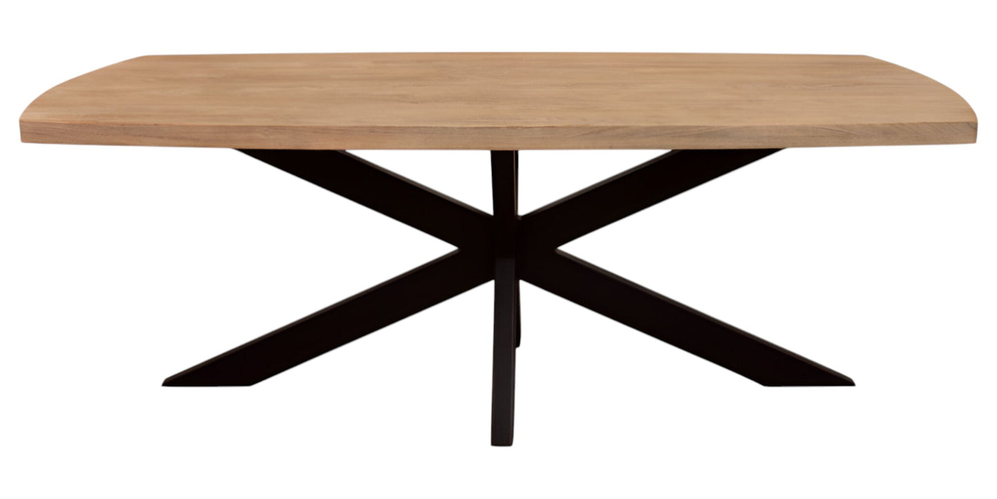 82" Natural And Black Solid Wood And Iron Pedestal Base Dining Table-1
