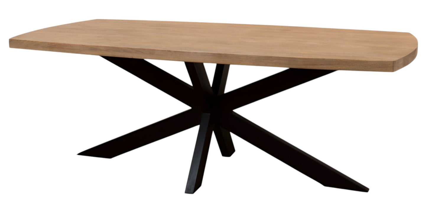 82" Natural And Black Solid Wood And Iron Pedestal Base Dining Table-5