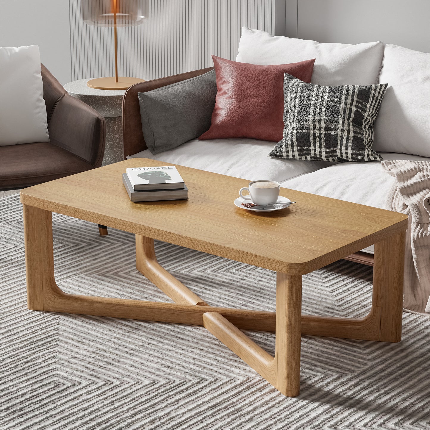 50" Natural Solid Wood Cross Legs Coffee Table-6