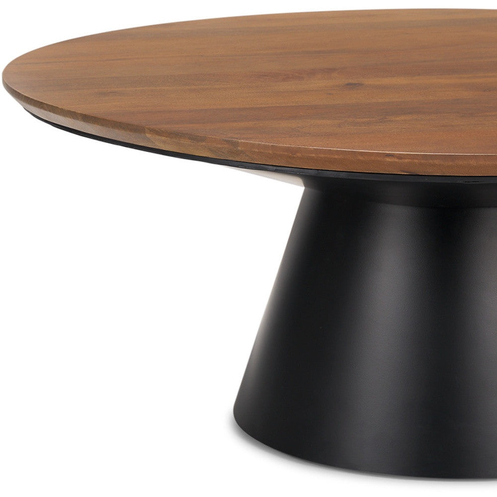 40" Brown and Black Solid Wood and Iron Round Pedestal Coffee Table-7