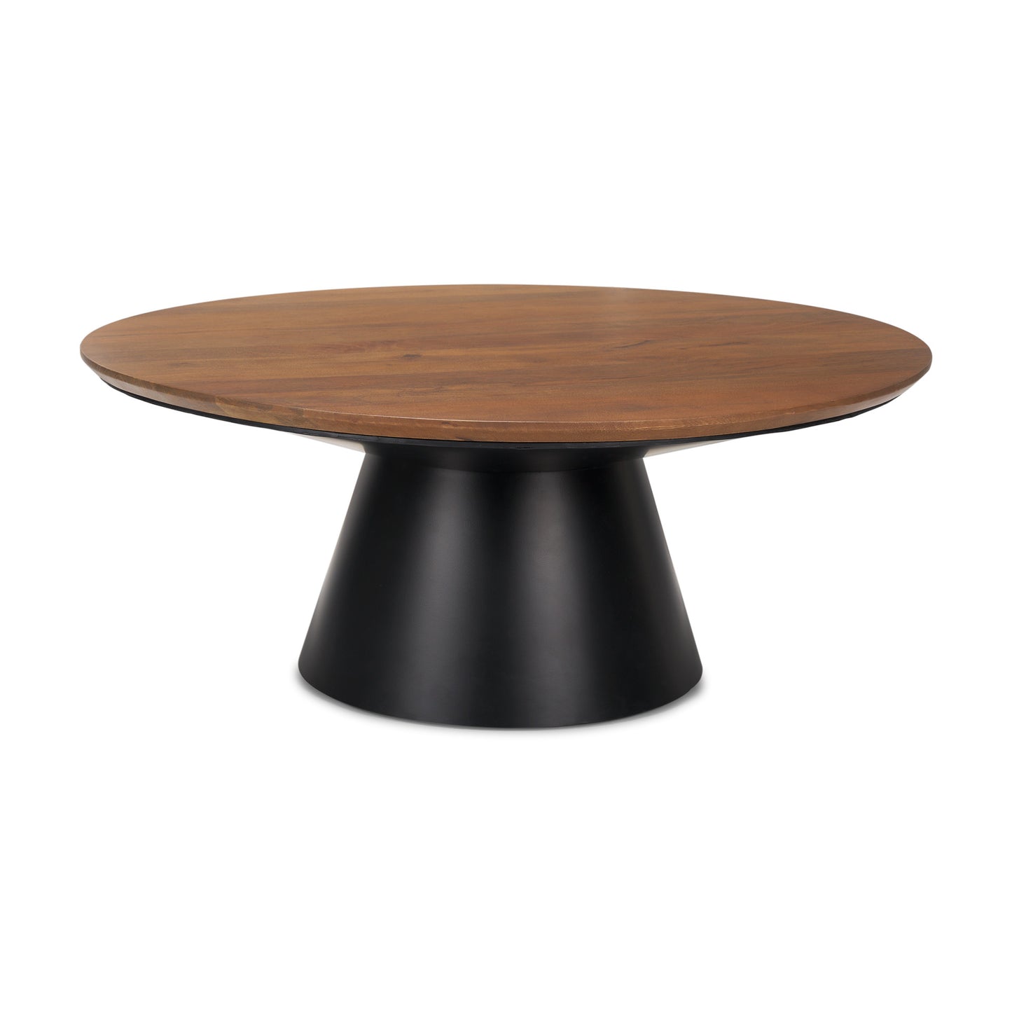 40" Brown and Black Solid Wood and Iron Round Pedestal Coffee Table-1