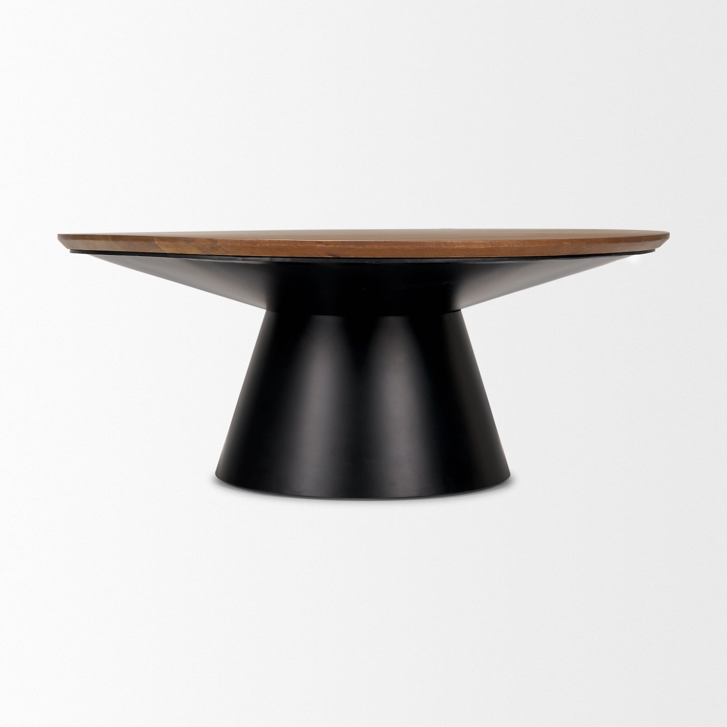 40" Brown and Black Solid Wood and Iron Round Pedestal Coffee Table-2