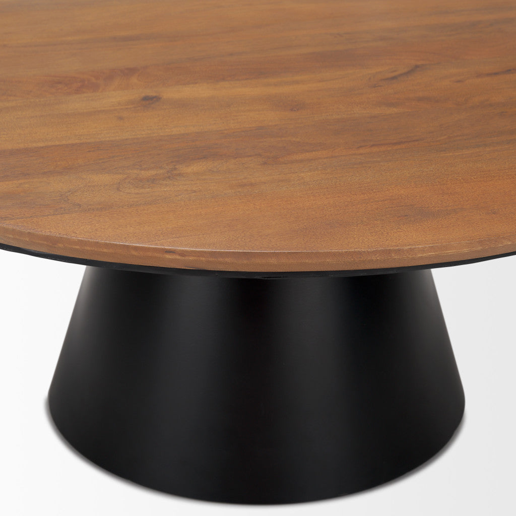 40" Brown and Black Solid Wood and Iron Round Pedestal Coffee Table-3