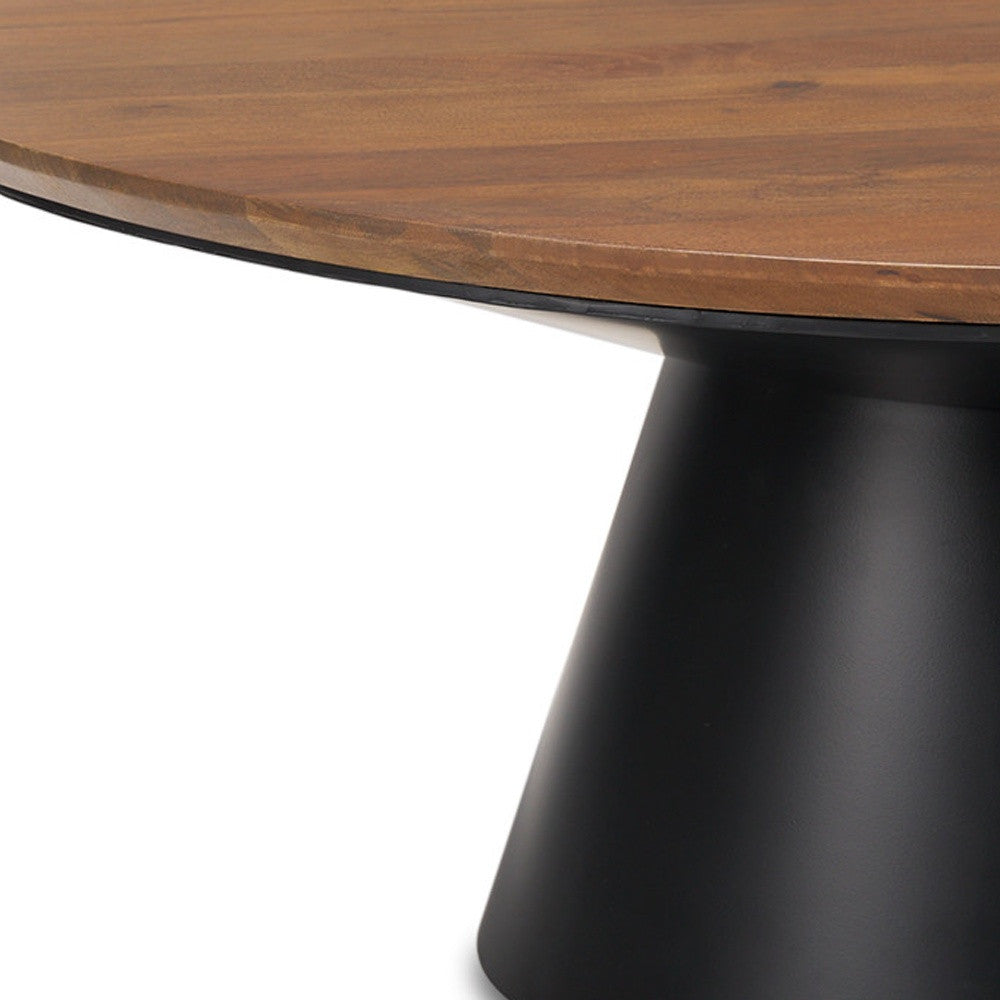 40" Brown and Black Solid Wood and Iron Round Pedestal Coffee Table-6