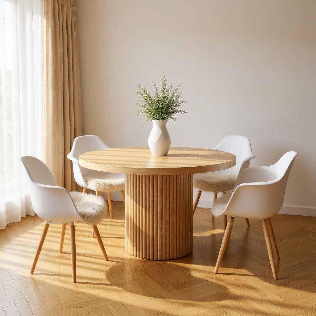 48" Natural Wood Pedestal Base Round Top Dining Table-0