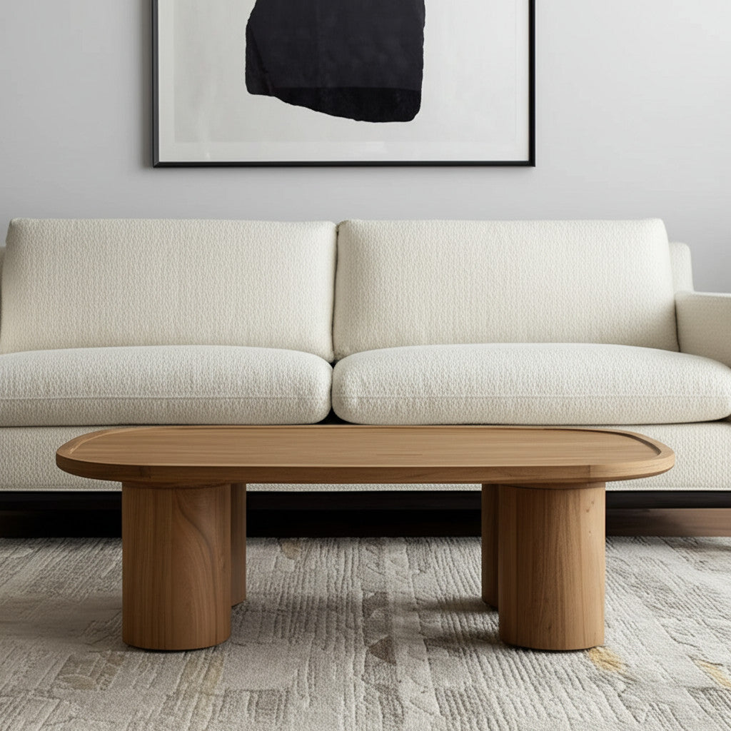 55" Natural Solid Wood Oval Coffee Table-0