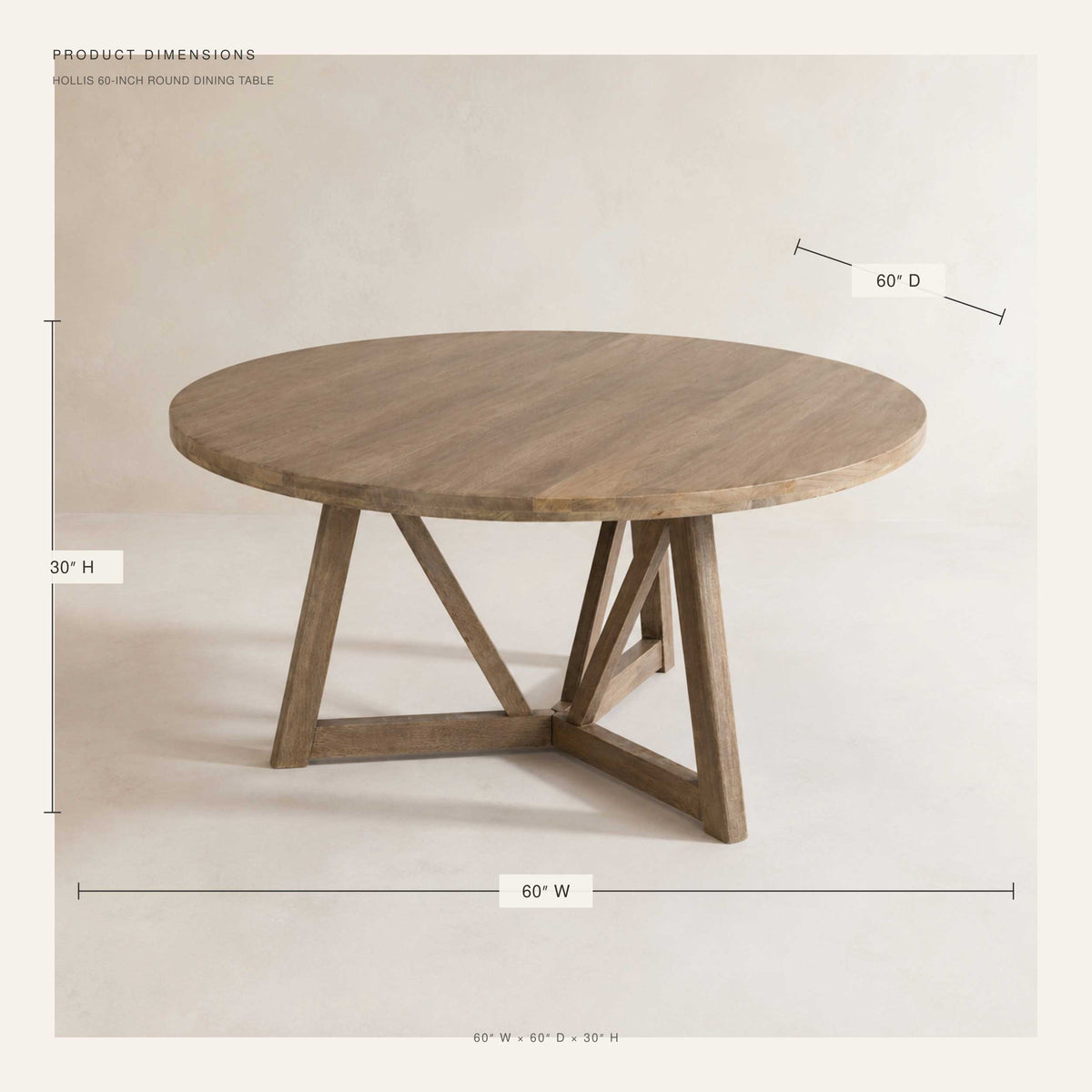 Hollis 60" Round Dining Table, Brown