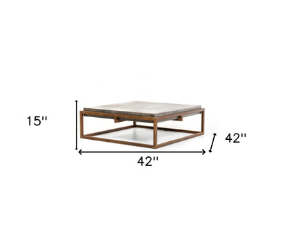42" Dark Gray and Rust Concrete And Iron Square Abstract Coffee Table-5
