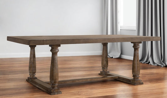 84" Brown Solid Wood Trestle Base Dining Table-0