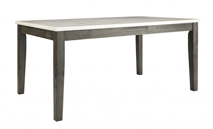 64" White And Gray Marble And Solid Wood Dining Table-1