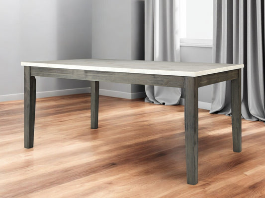 64" White And Gray Marble And Solid Wood Dining Table-0