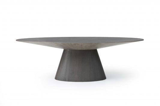 95" Gray Rounded Solid Wood Pedestal Base Dining Table-1