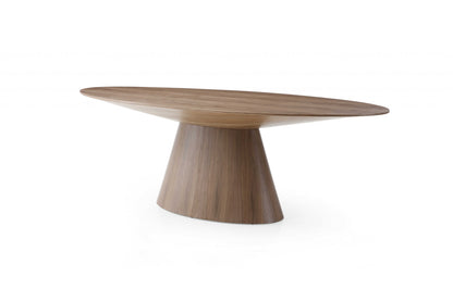 95" Brown Oval Solid Wood Pedestal Base Dining Table-3