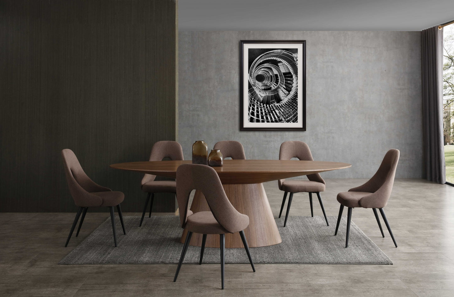 95" Brown Oval Solid Wood Pedestal Base Dining Table-8