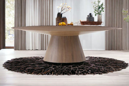 95" Brown Oval Solid Wood Pedestal Base Dining Table-2