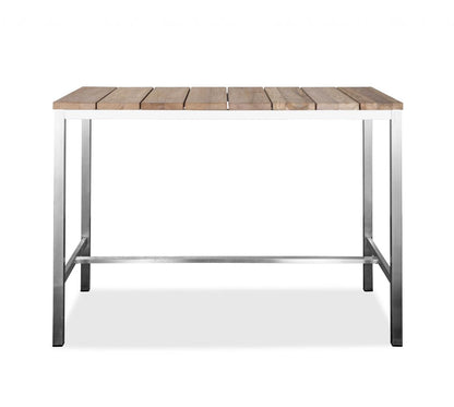 Ellis 55-inch dining table with a brown solid wood top on a silver stainless steel base, additional view
