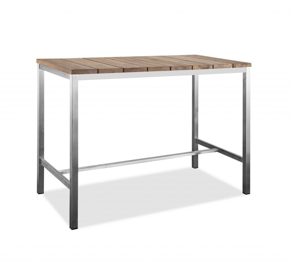 Ellis 55-inch dining table with a brown solid wood top on a silver stainless steel base, additional view