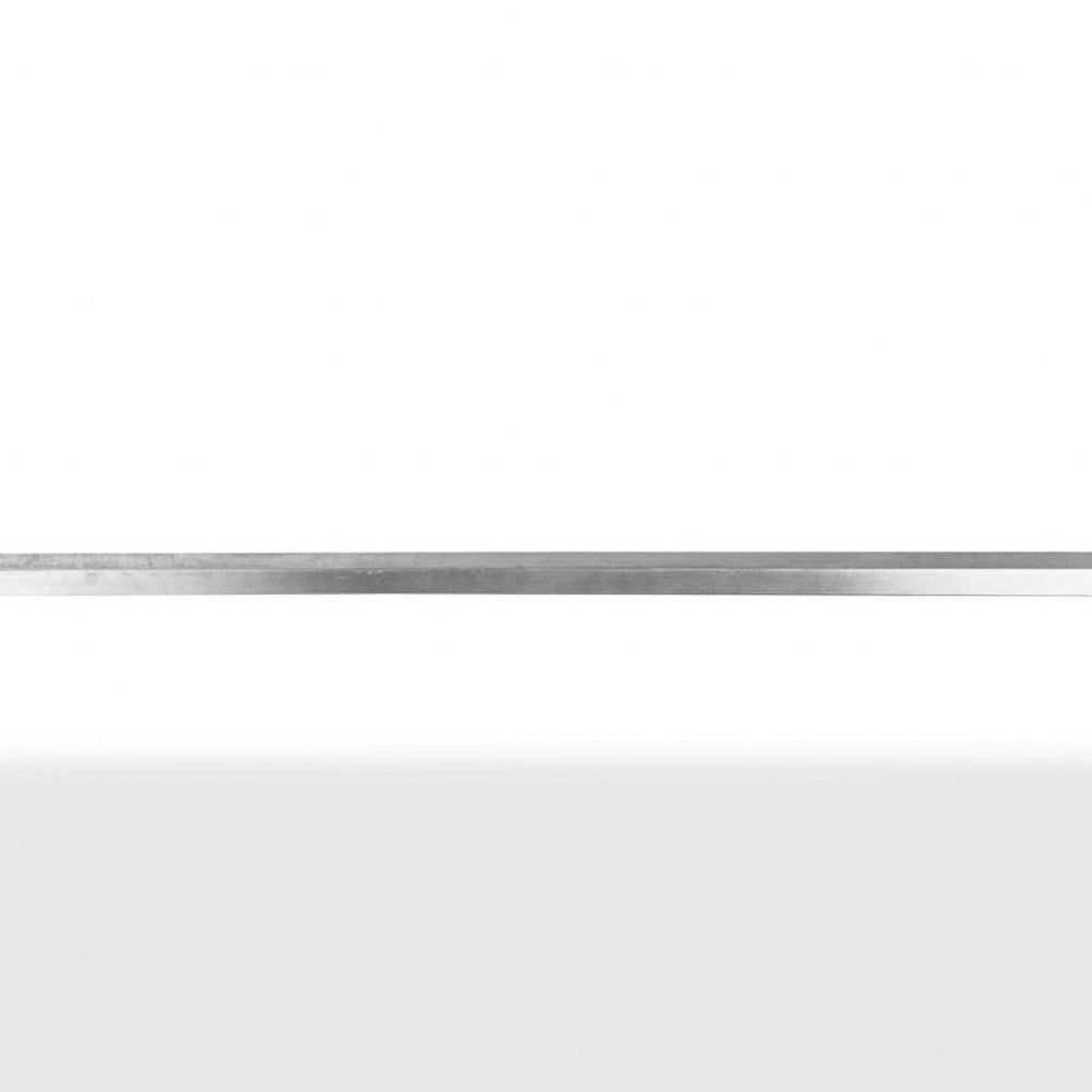 Ellis 55-inch dining table with a brown solid wood top on a silver stainless steel base, additional view