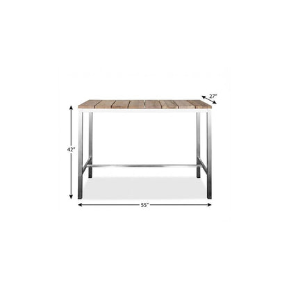 Ellis 55-inch dining table with a brown solid wood top on a silver stainless steel base, additional view