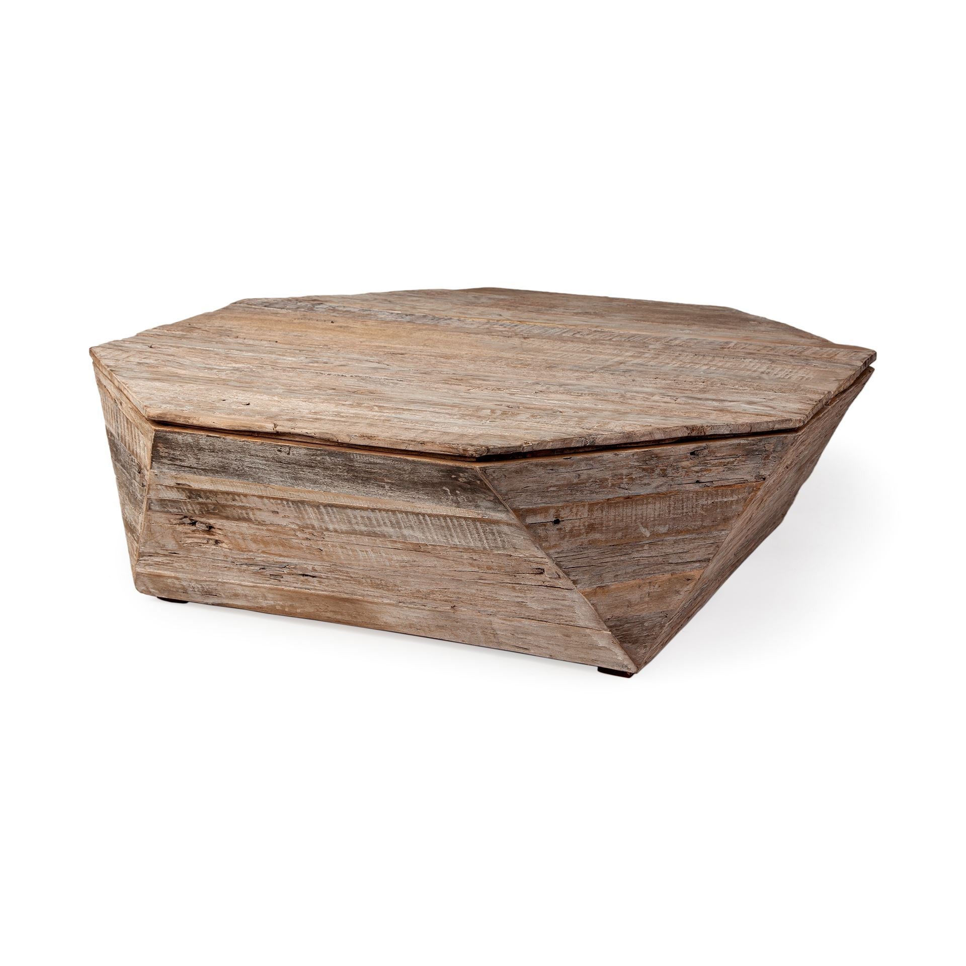 49" Natural Wood Octagon Distressed Lift Top Abstract Coffee Table-1