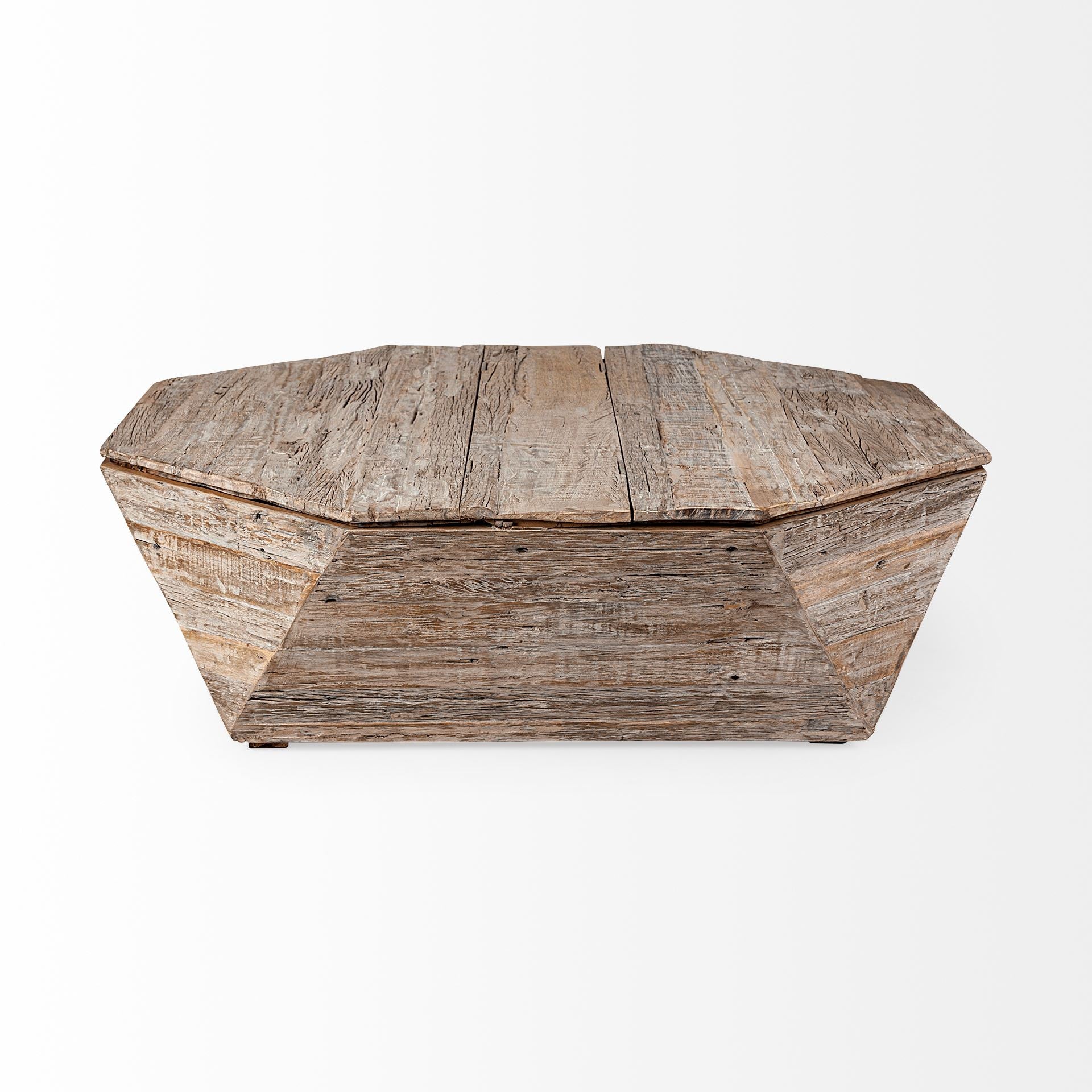 49" Natural Wood Octagon Distressed Lift Top Abstract Coffee Table-2