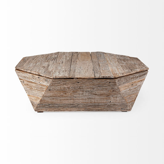 49" Natural Wood Octagon Distressed Lift Top Abstract Coffee Table-2