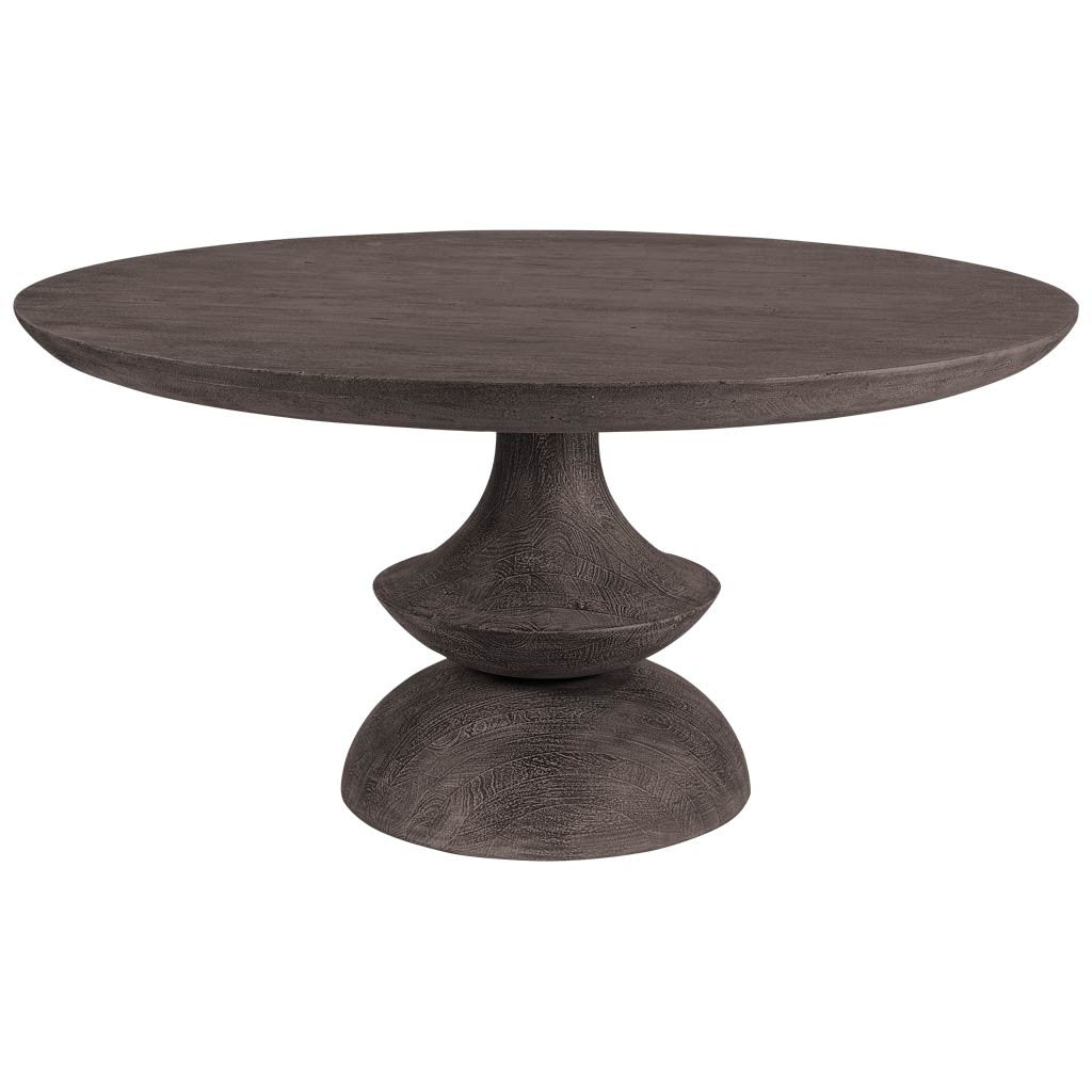 60" Gray Rounded Solid Wood Pedestal Base Dining Table-1