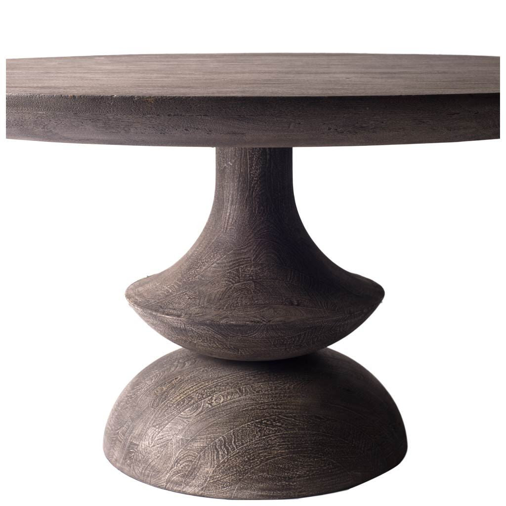 60" Gray Rounded Solid Wood Pedestal Base Dining Table-2