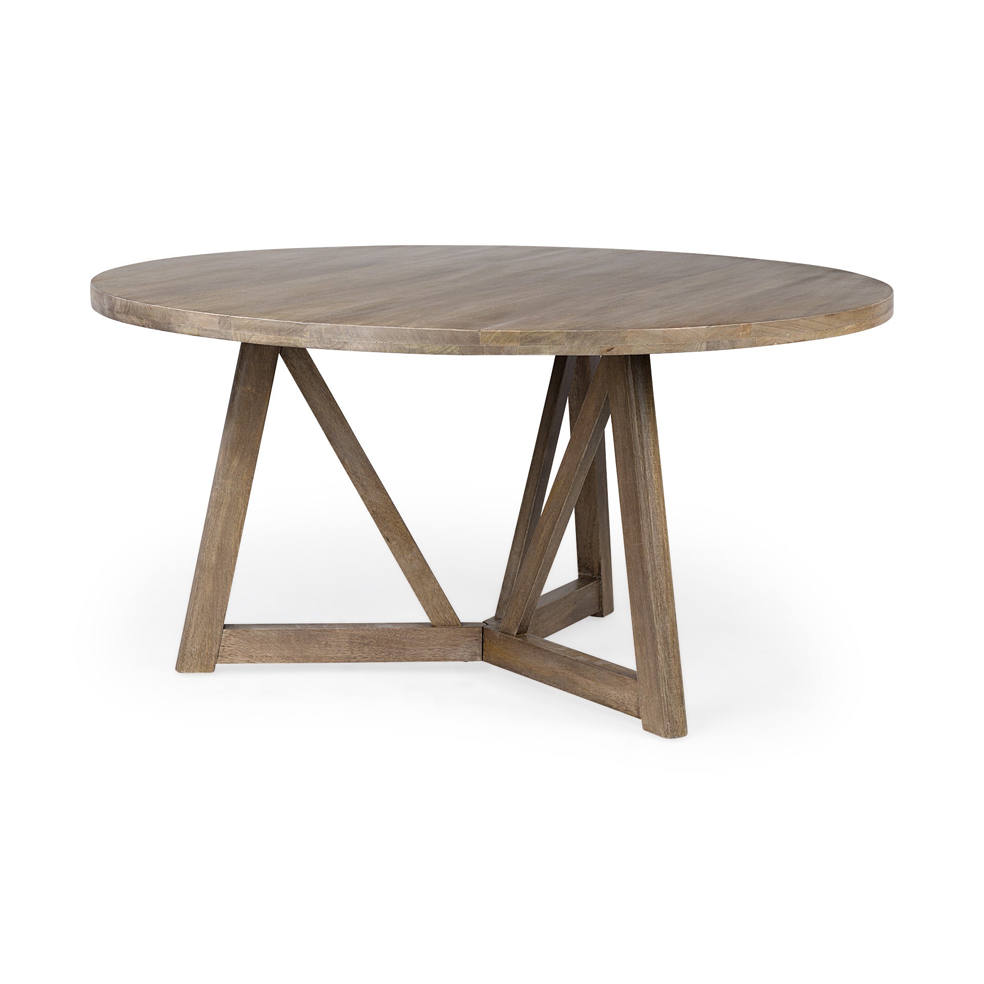 Hollis 60-inch round dining table in brown solid wood on a pedestal base, additional view