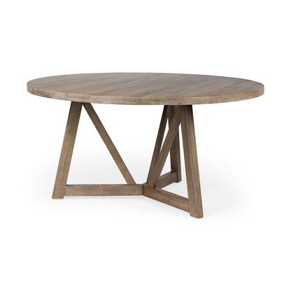 Hollis 60-inch round dining table in brown solid wood on a pedestal base, additional view