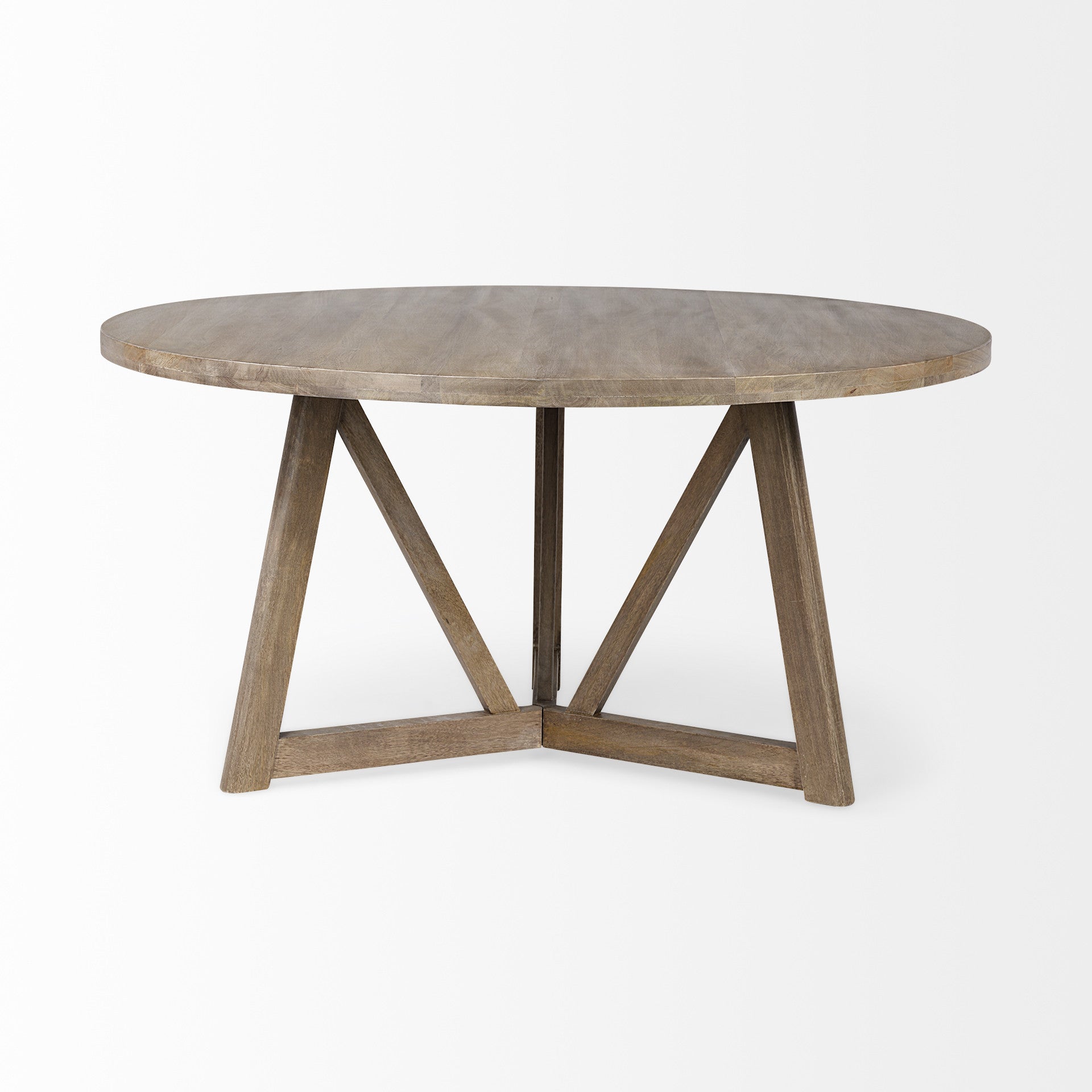 Hollis 60-inch round dining table in brown solid wood on a pedestal base, additional view