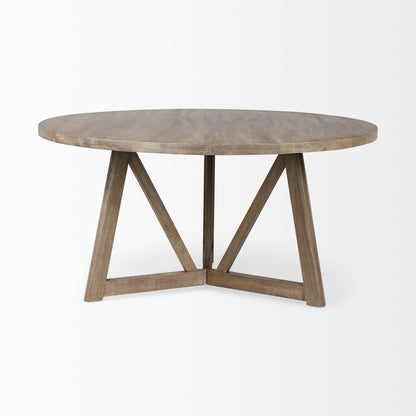 Hollis 60-inch round dining table in brown solid wood on a pedestal base, additional view