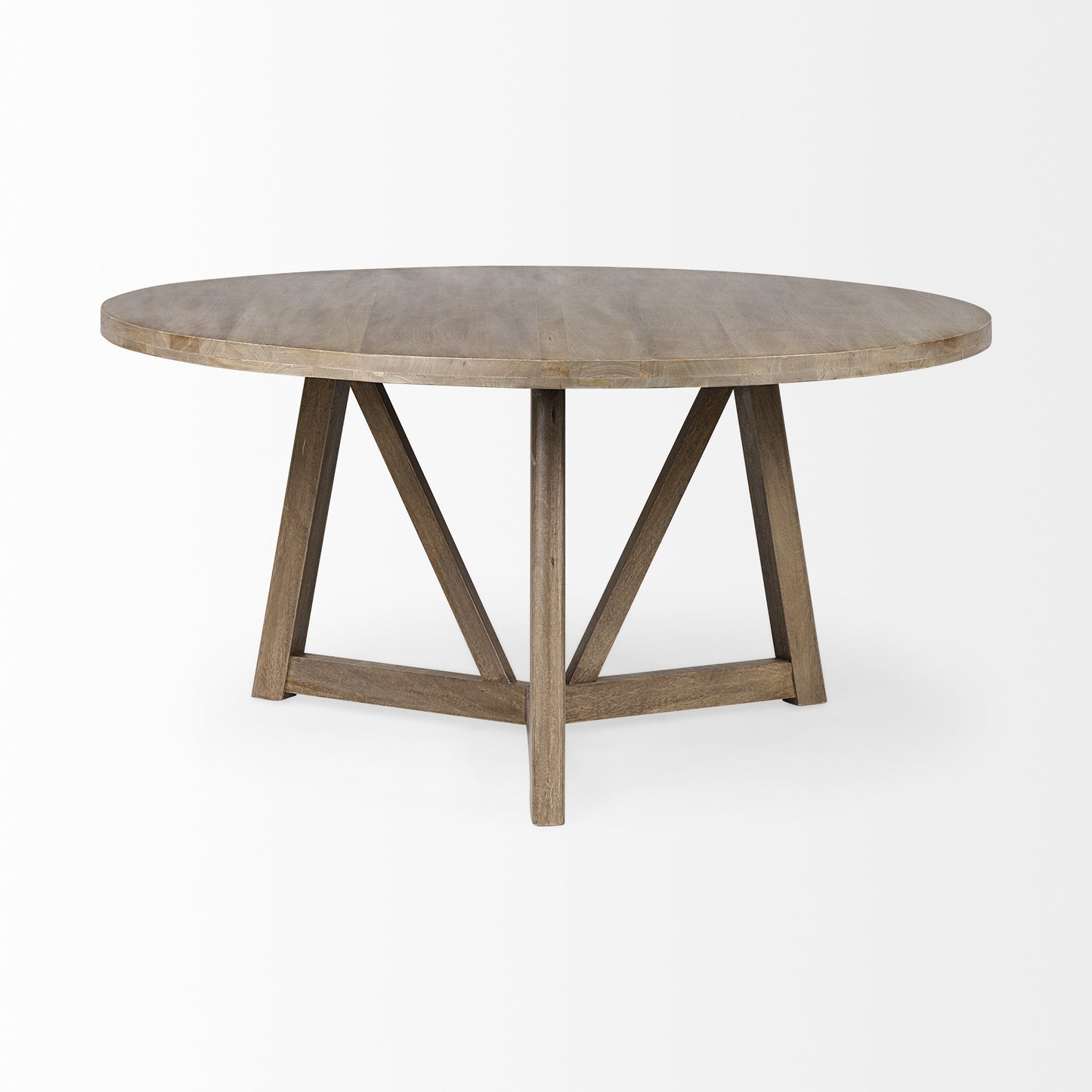 Hollis 60-inch round dining table in brown solid wood on a pedestal base, additional view