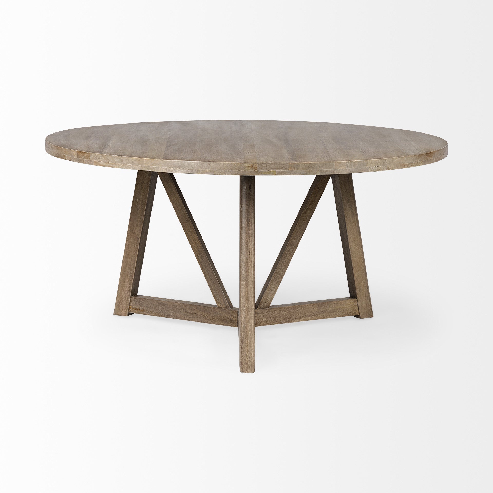 Hollis 60-inch round dining table in brown solid wood on a pedestal base, additional view