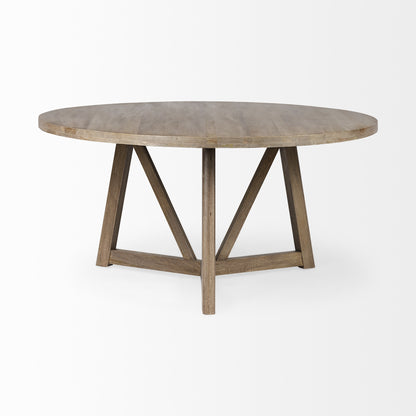 Hollis 60-inch round dining table in brown solid wood on a pedestal base, additional view