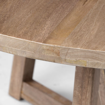 Hollis 60-inch round dining table in brown solid wood on a pedestal base, additional view