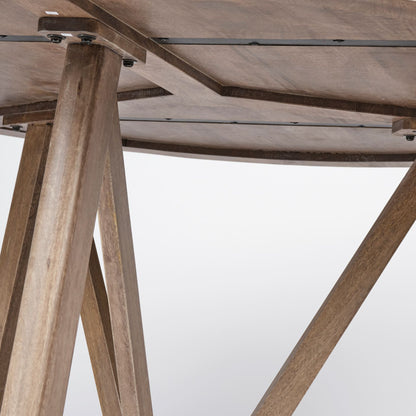 Hollis 60-inch round dining table in brown solid wood on a pedestal base, additional view