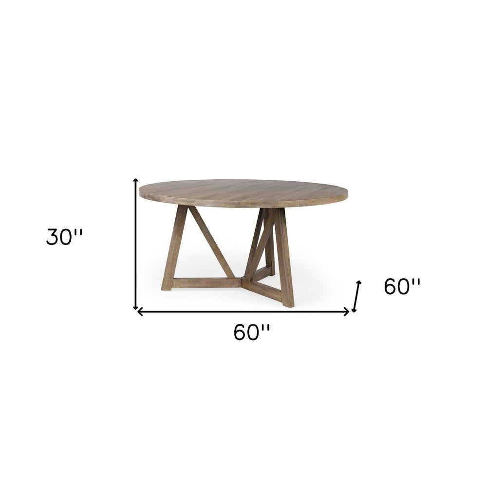 Hollis 60-inch round dining table in brown solid wood on a pedestal base, additional view