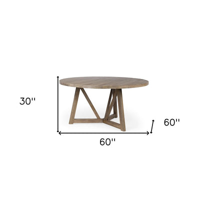 Hollis 60-inch round dining table in brown solid wood on a pedestal base, additional view