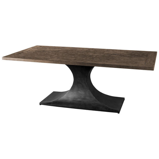 79" Brown And Black Solid Wood And Metal Pedestal Base Dining Table-0