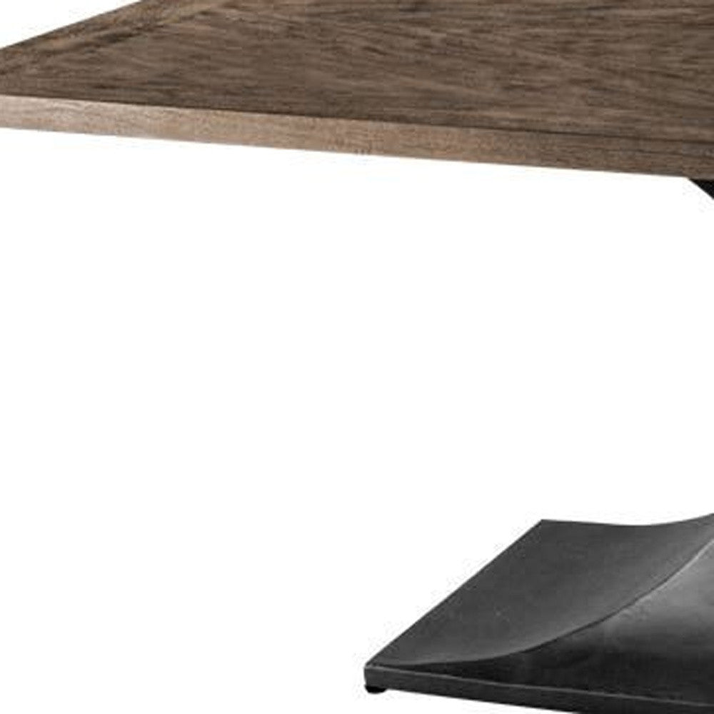 79" Brown And Black Solid Wood And Metal Pedestal Base Dining Table-2