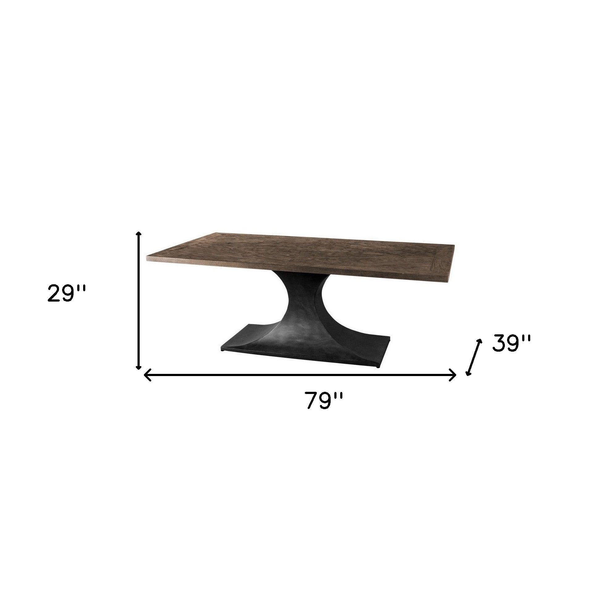 79" Brown And Black Solid Wood And Metal Pedestal Base Dining Table-5
