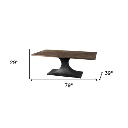 79" Brown And Black Solid Wood And Metal Pedestal Base Dining Table-5