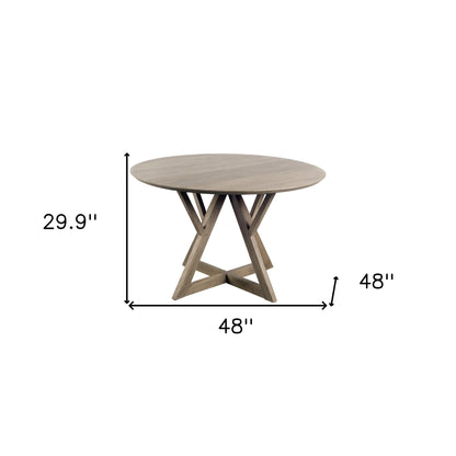48" Brown Rounded Solid Wood Pedestal Base Dining Table-4