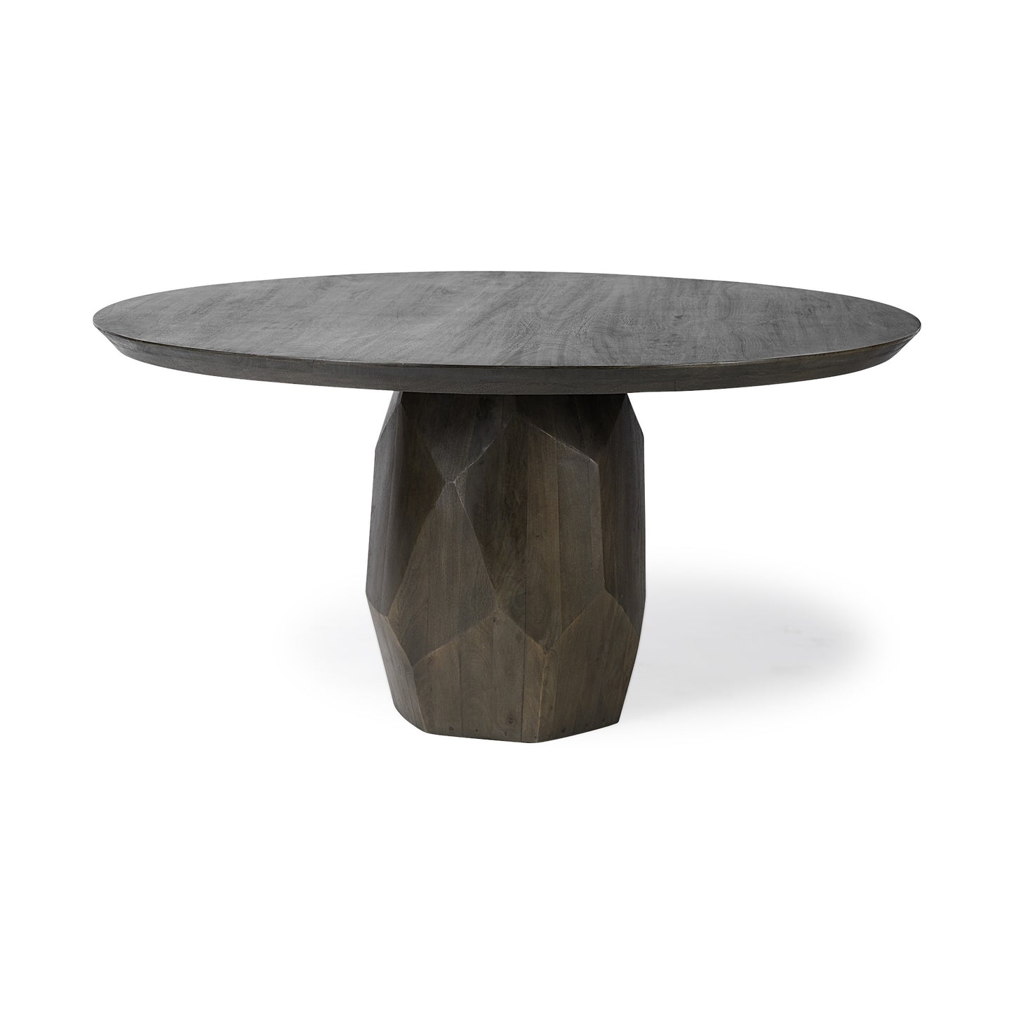 60" Brown Rounded Solid Wood Pedestal Base Dining Table-1