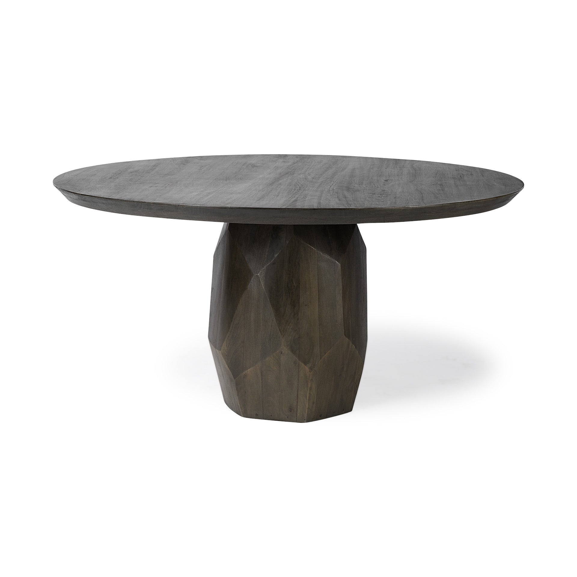 60" Brown Rounded Solid Wood Pedestal Base Dining Table-1