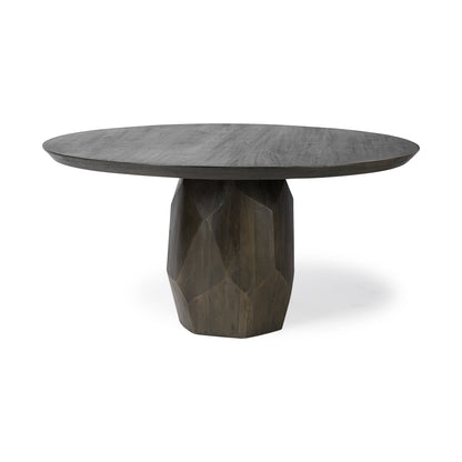 60" Brown Rounded Solid Wood Pedestal Base Dining Table-1