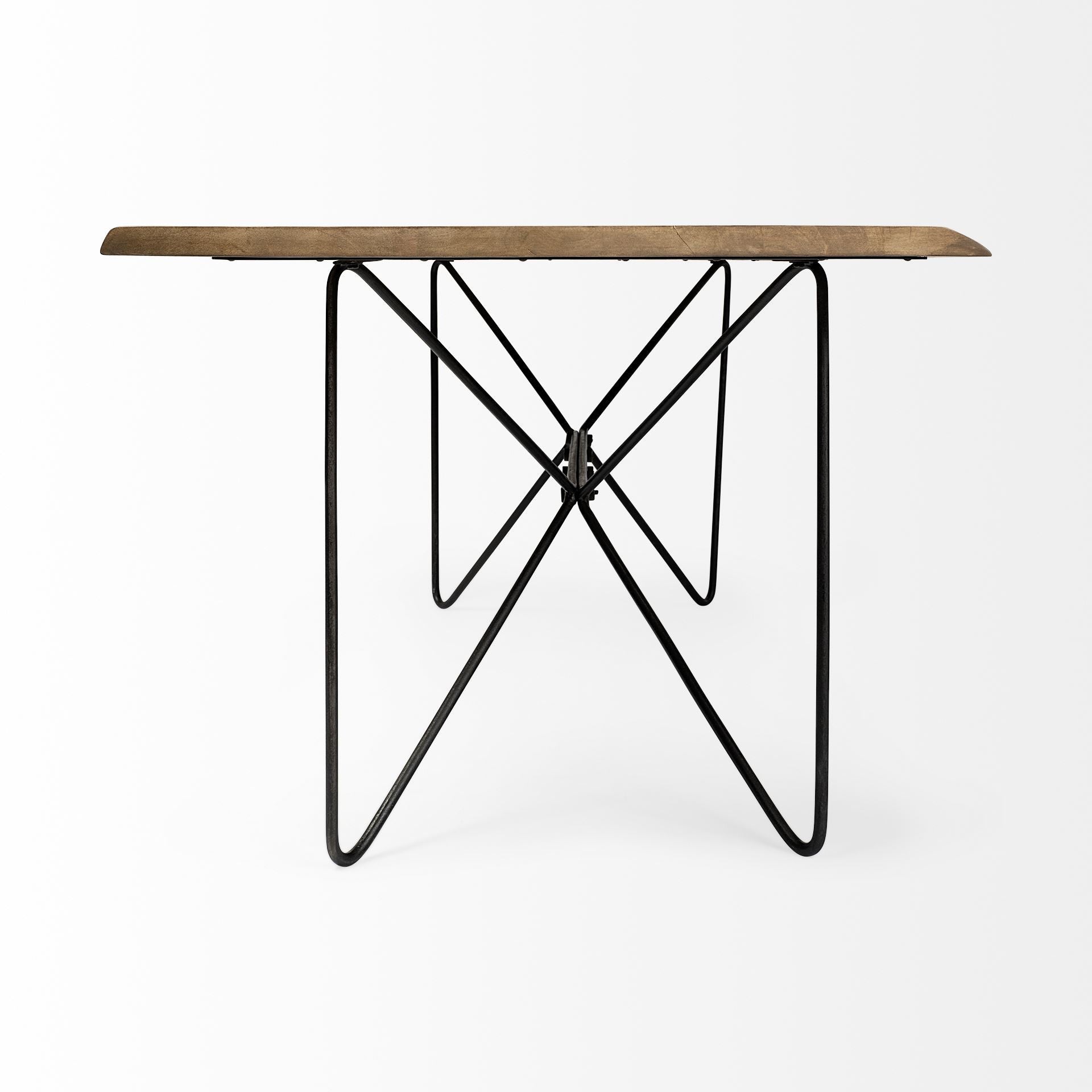 80" Brown And Black Solid Wood And Metal Dining Table-4