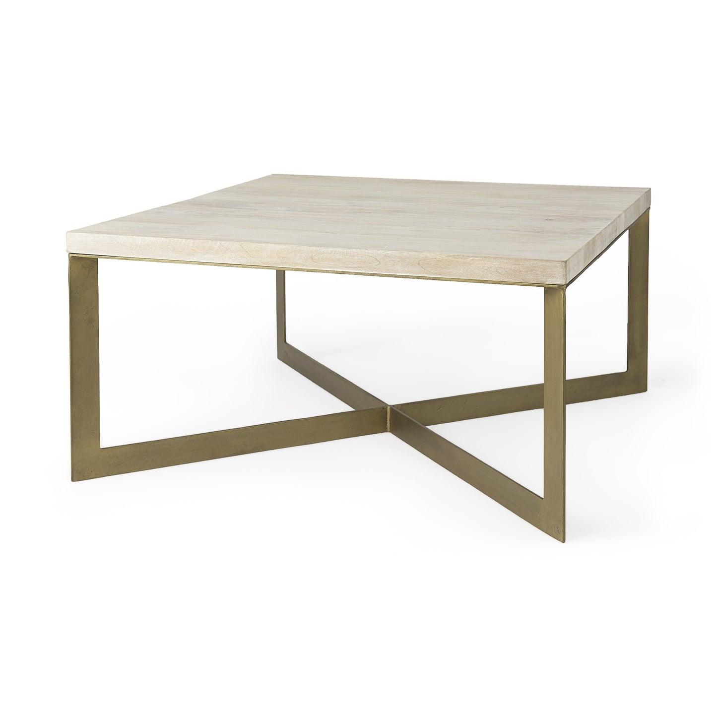 34" Beige Wood and Metal Square Coffee Table-1