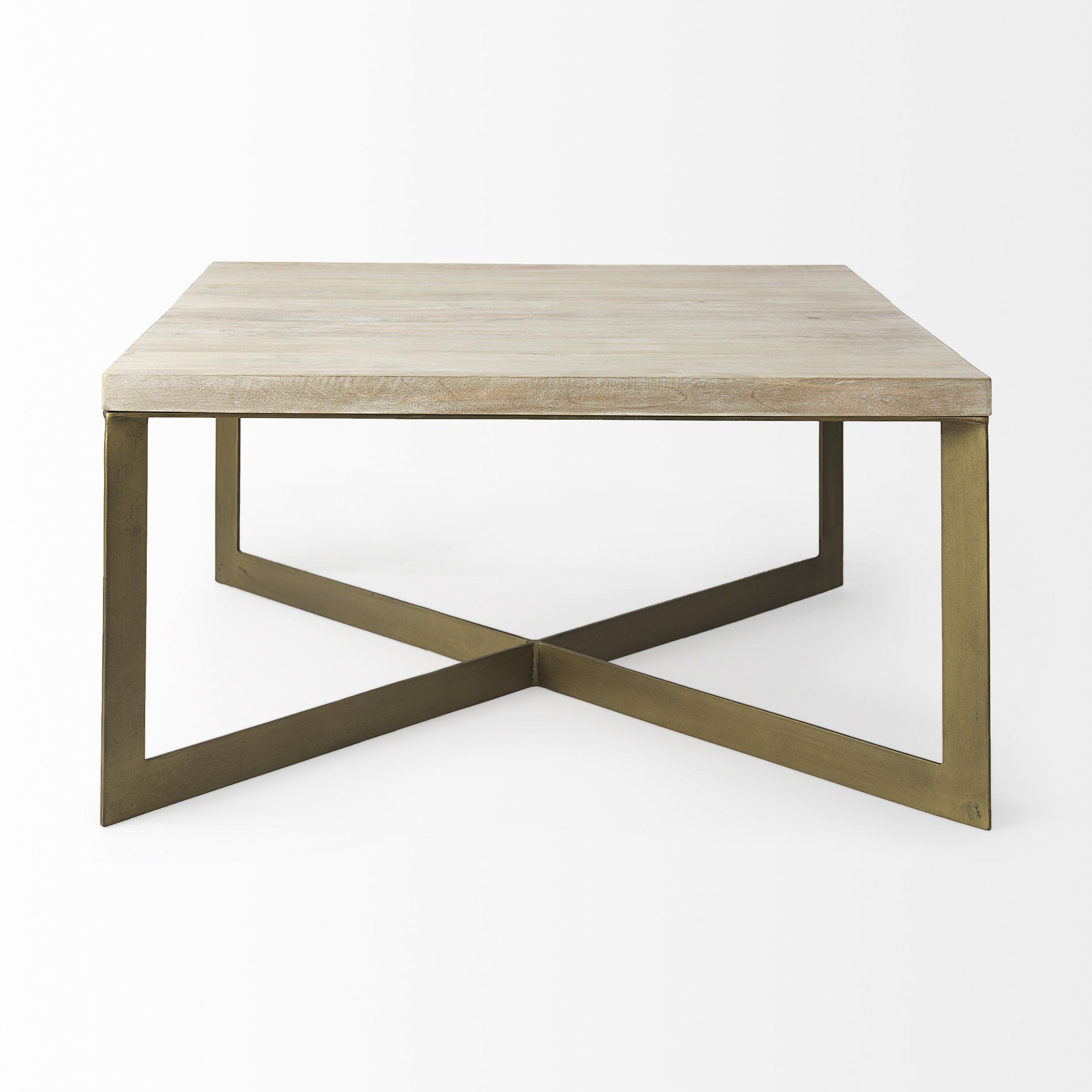 34" Beige Wood and Metal Square Coffee Table-2